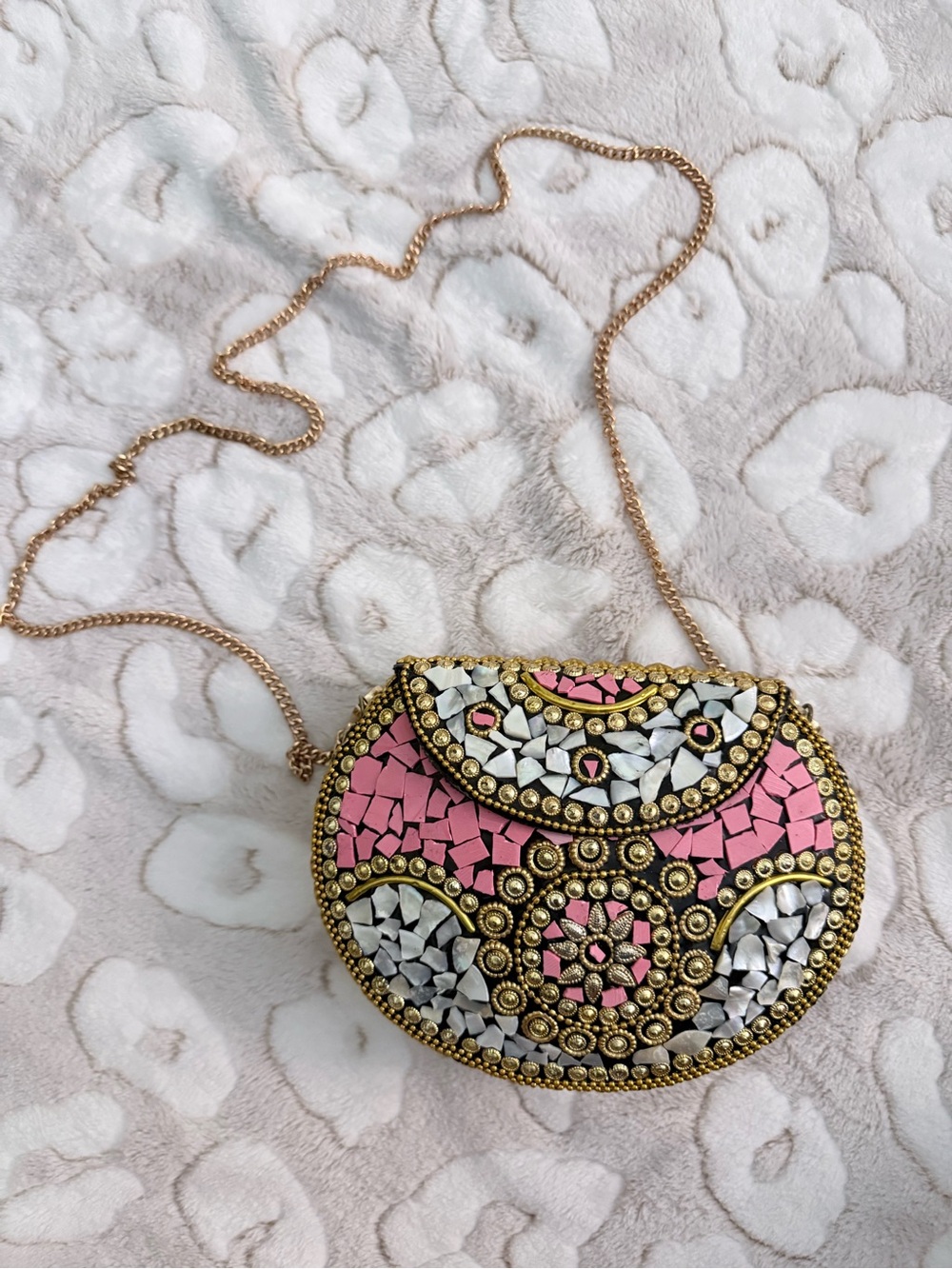 RAMLA Pink Mosaic Beaded Crossbody Bag E22